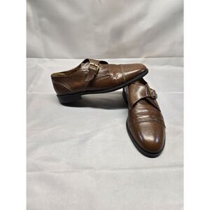 Adolfo Handmade Italian Brown‎ Men Leather Monk Strap Shoes 8 1/2
